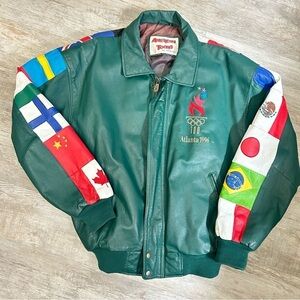 Vintage 90s RARE American Tunes Atlanta 1996 Leather Bomber Jacket